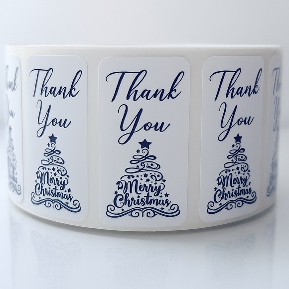 Christmas Thank You Stickers –Merry Christmas Tree Design – Small Business Label - Picture 1 of 1